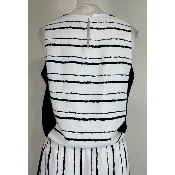 Vince Camuto Black & White Sleeveless Drawstring Waist Midi Dress Size 12 - Picture 9 of 9